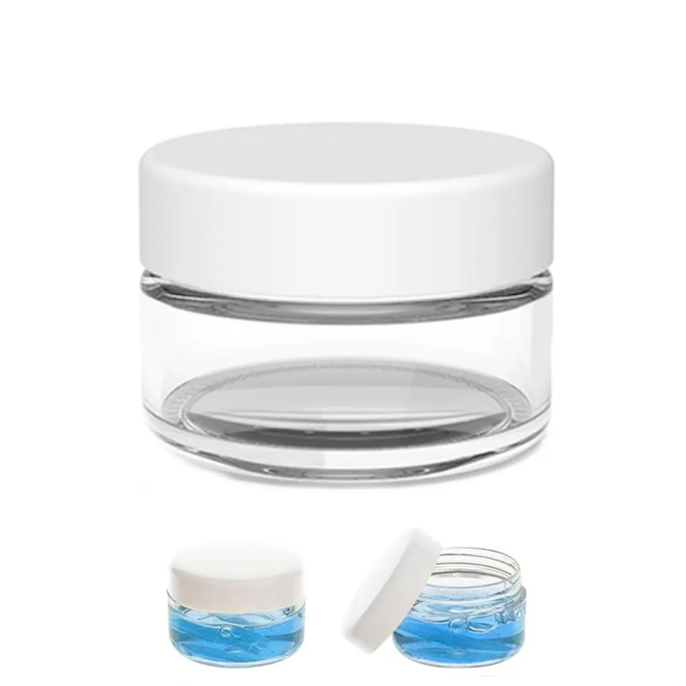 12 Empty Clear Round Jars Small Cosmetic Sample Size Travel Cream Container Lids