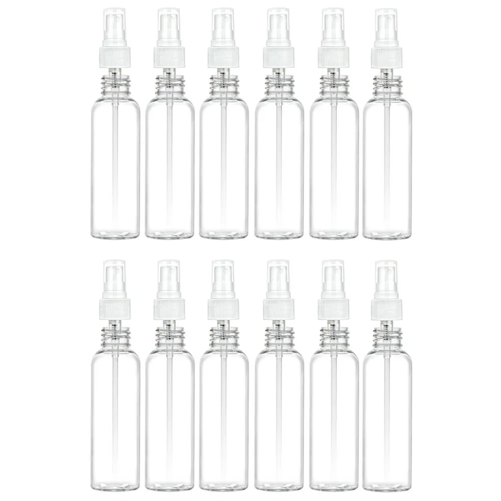 12 Lot Plastic Spray Bottles 2 oz PET Clear Mist Sprayer TSA Empty Travel Refill