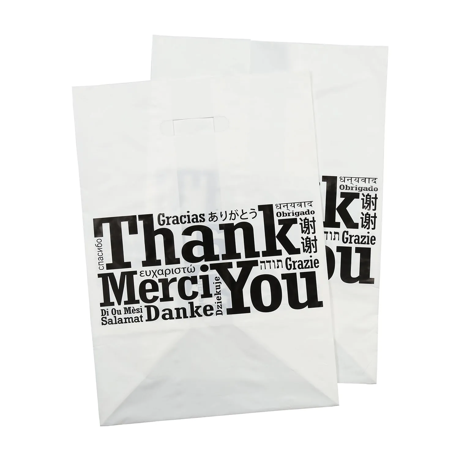 12" x 10" x 17" Die Cut Handled Multilingual Shopping Bags, Case of 200