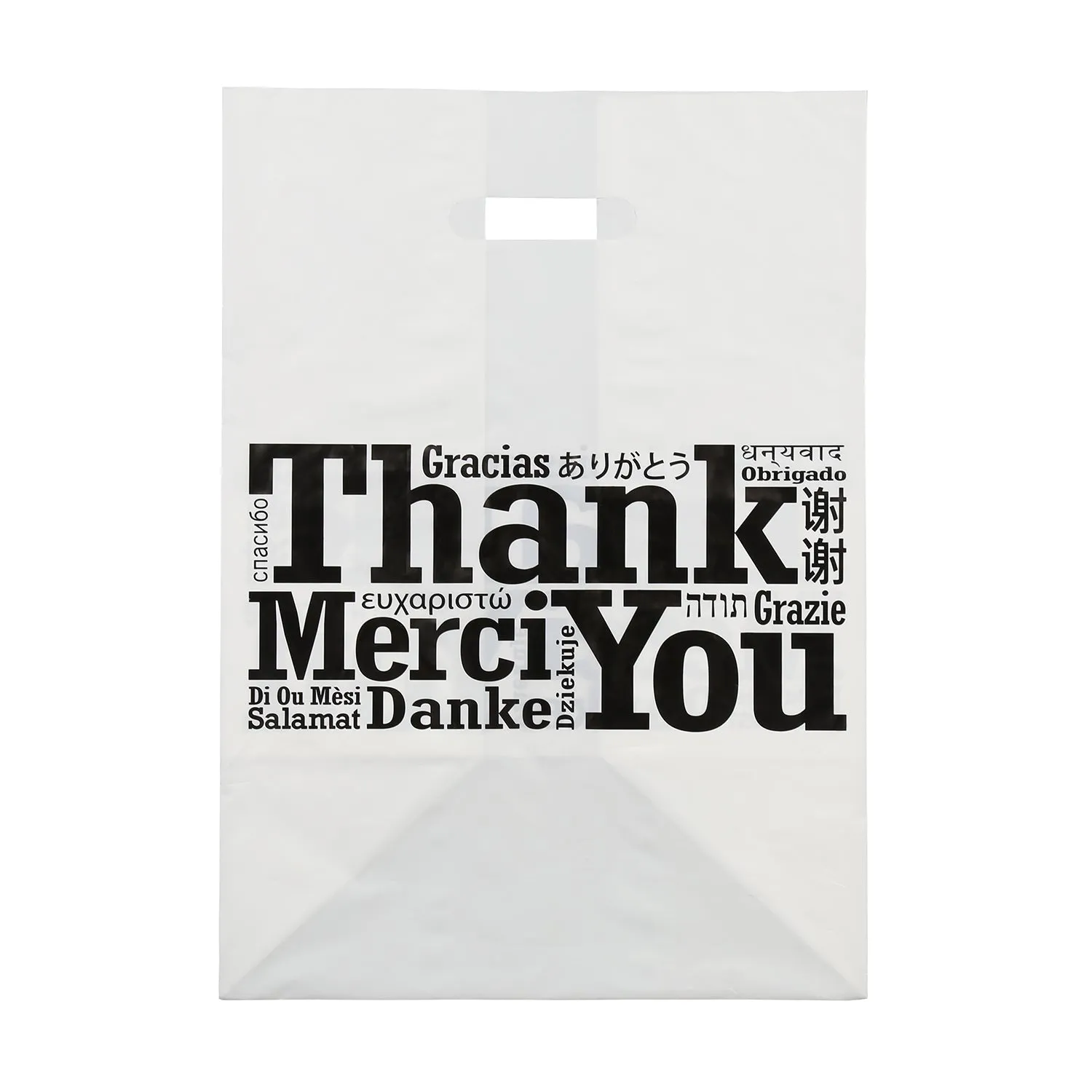 12" x 10" x 17" Die Cut Handled Multilingual Shopping Bags, Case of 200