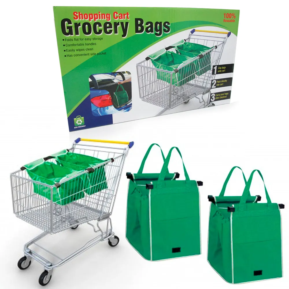 2x Grab Bag Reusable Clip To Cart Tote 40 Lbs As Seen On Tv Grocery Shopping New