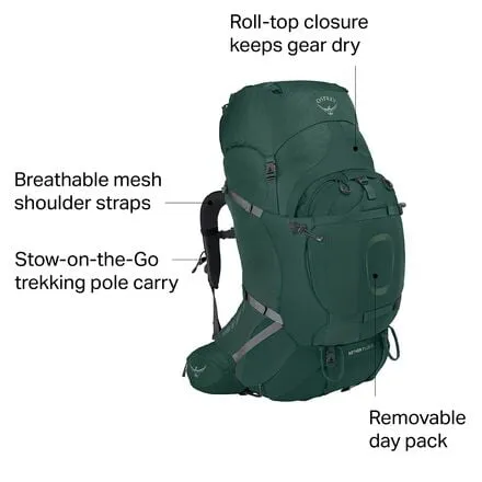 Aether Plus Backpack 85L Osprey Packs, Axo Green