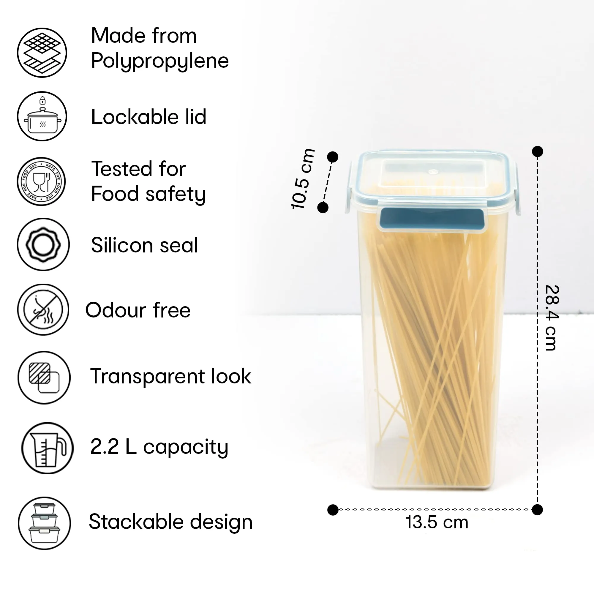 Anko 2.2 L BPA-free Leak-proof Airtight Plastic Storage Container/Jar With Lockable Lids | Storage Container/Pasta Container With Spill-proof Lid | Containers Ideal for Pasta, Nuts, Cookies & Cereals