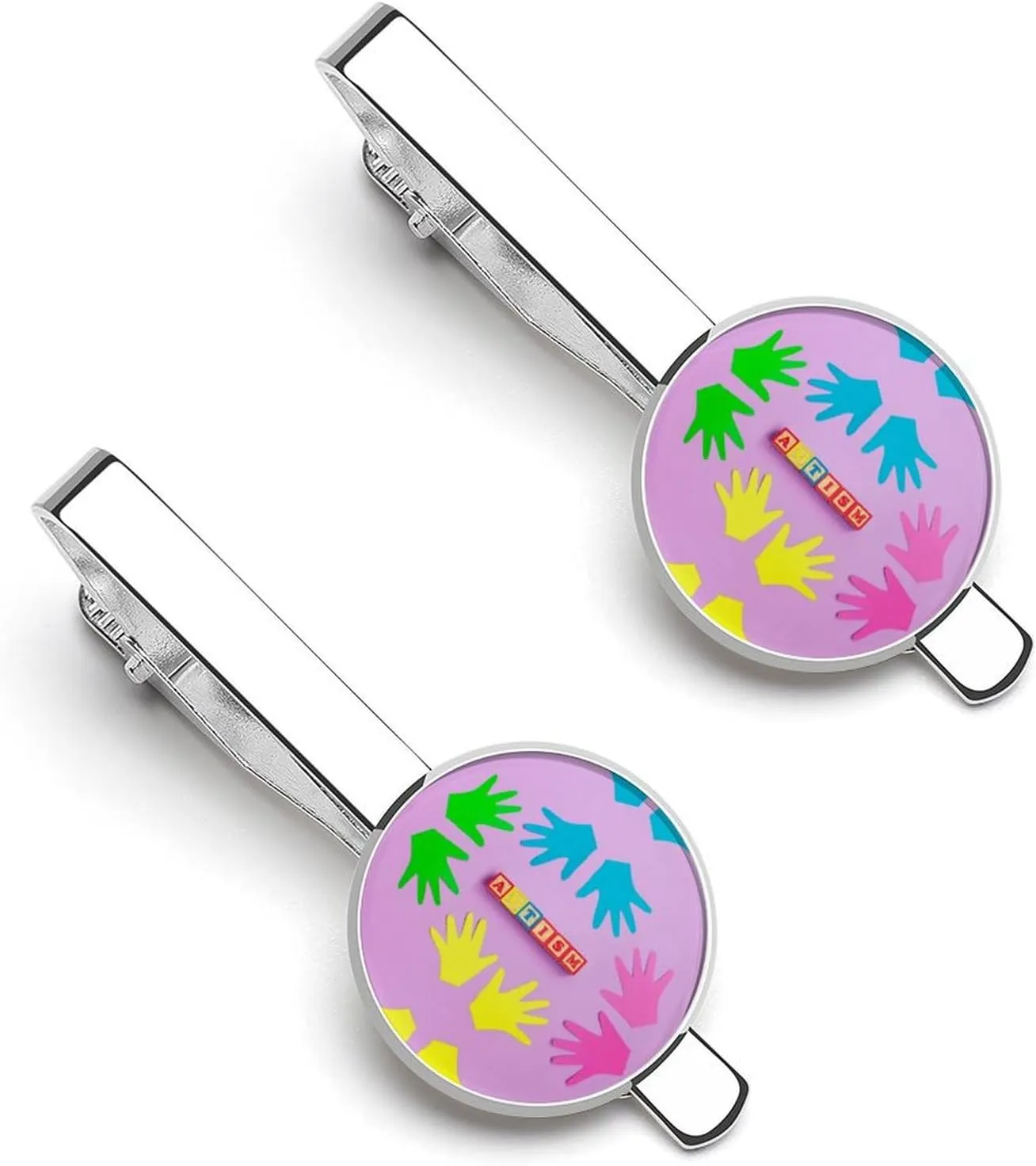 Autism Awareness Pattern Tie Clips for Men 2 Pcs Necktie Bar Pinch Clothing Accessories Suitable for Wedding Business Anniversary