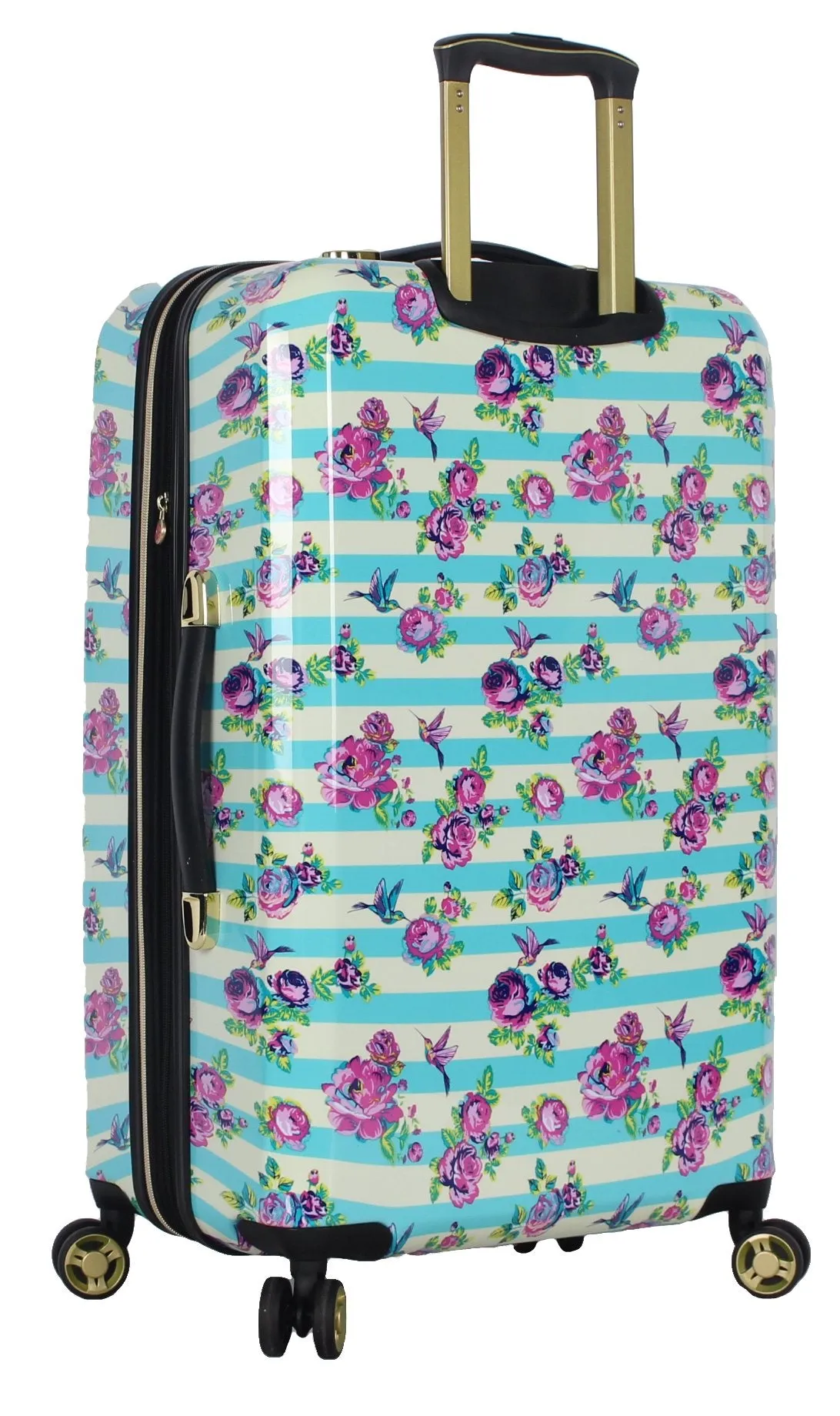 Betsey Johnson 26 Inch Checked Luggage Collection - Expandable Scratch Resistant (ABS   PC) Hardside Suitcase - Designer Lightweight Bag with 8-Rolling Spinner Wheels (Stripe Floral Hummingbird)