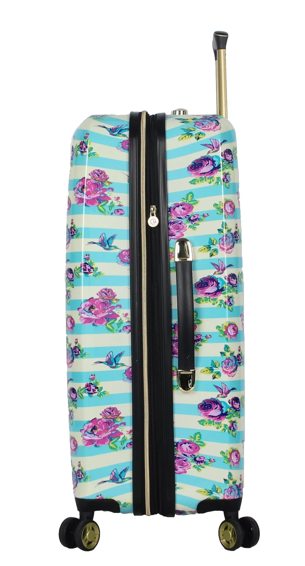 Betsey Johnson 26 Inch Checked Luggage Collection - Expandable Scratch Resistant (ABS   PC) Hardside Suitcase - Designer Lightweight Bag with 8-Rolling Spinner Wheels (Stripe Floral Hummingbird)