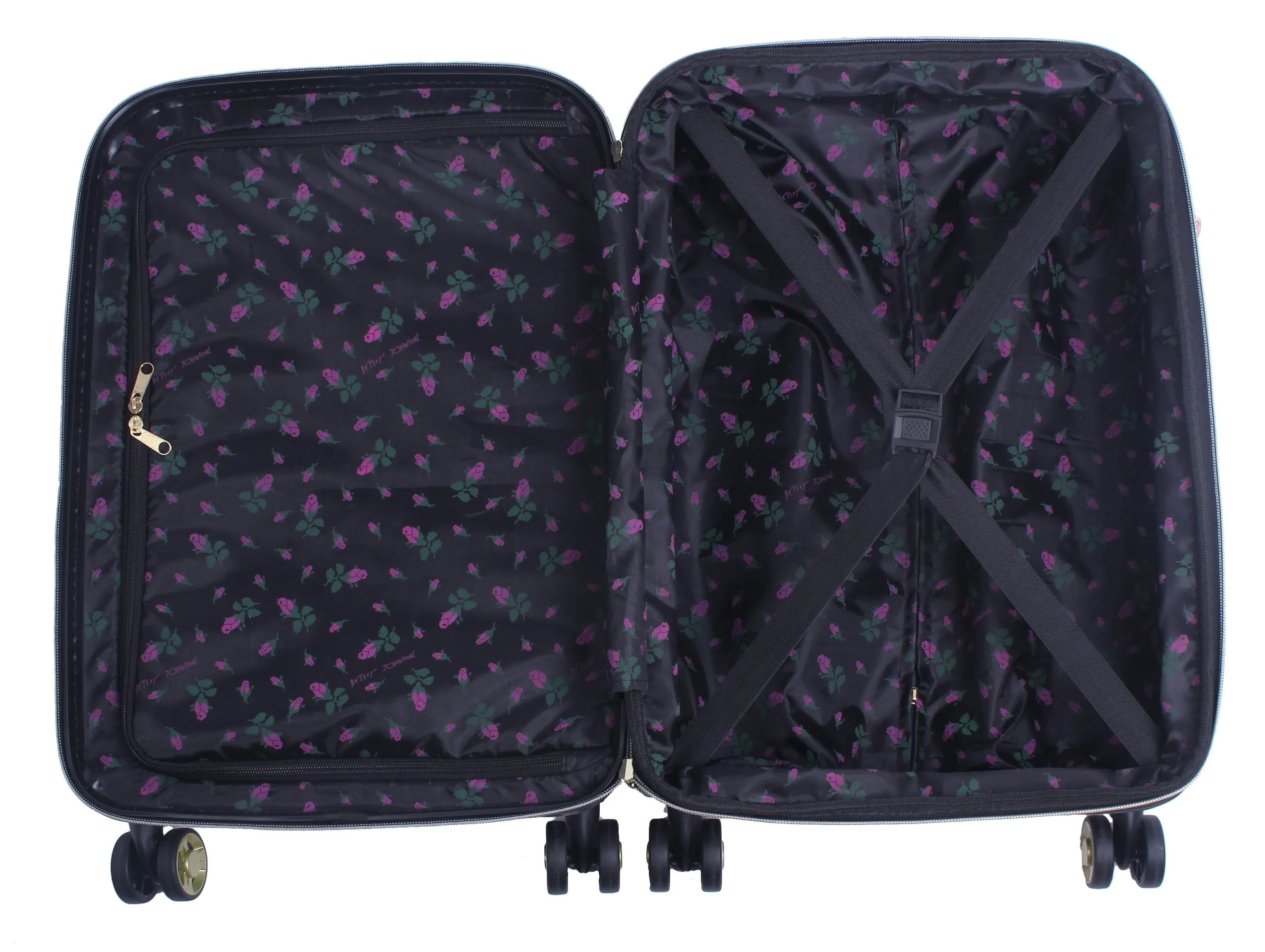 Betsey Johnson 26 Inch Checked Luggage Collection - Expandable Scratch Resistant (ABS   PC) Hardside Suitcase - Designer Lightweight Bag with 8-Rolling Spinner Wheels (Stripe Floral Hummingbird)