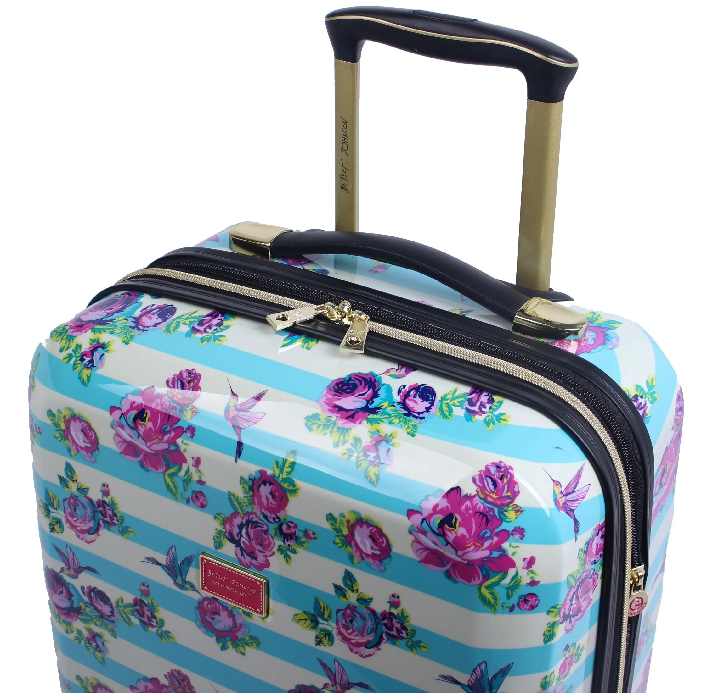 Betsey Johnson 26 Inch Checked Luggage Collection - Expandable Scratch Resistant (ABS   PC) Hardside Suitcase - Designer Lightweight Bag with 8-Rolling Spinner Wheels (Stripe Floral Hummingbird)