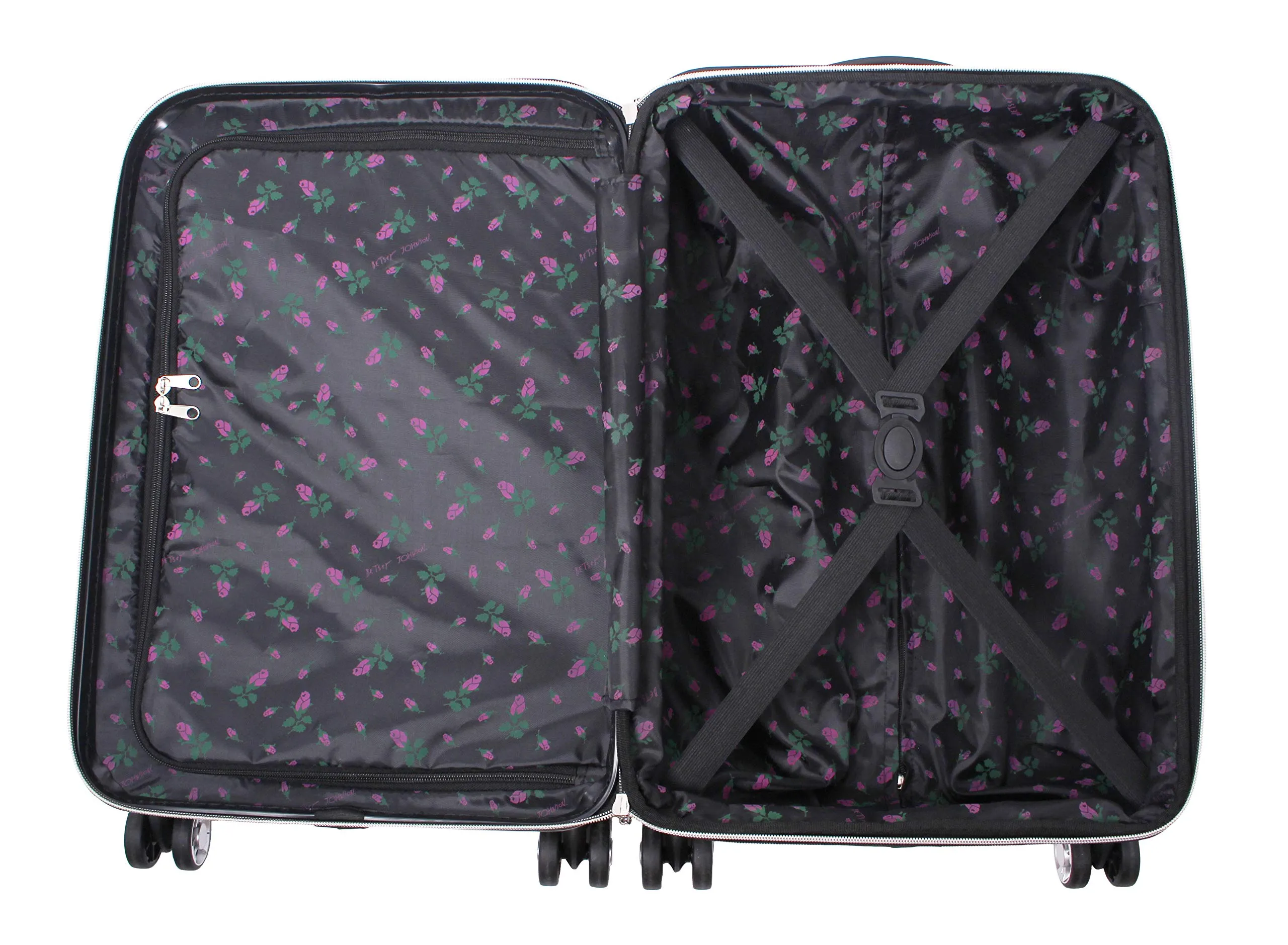 Betsey Johnson 30 Inch Checked Luggage Collection - Expandable Scratch Resistant (ABS   PC) Hardside Suitcase - Designer Lightweight Bag with 8-Rolling Spinner Wheels (Stripe Roses)