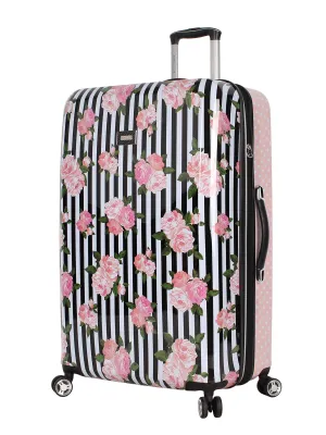 Betsey Johnson 30 Inch Checked Luggage Collection - Expandable Scratch Resistant (ABS   PC) Hardside Suitcase - Designer Lightweight Bag with 8-Rolling Spinner Wheels (Stripe Roses)