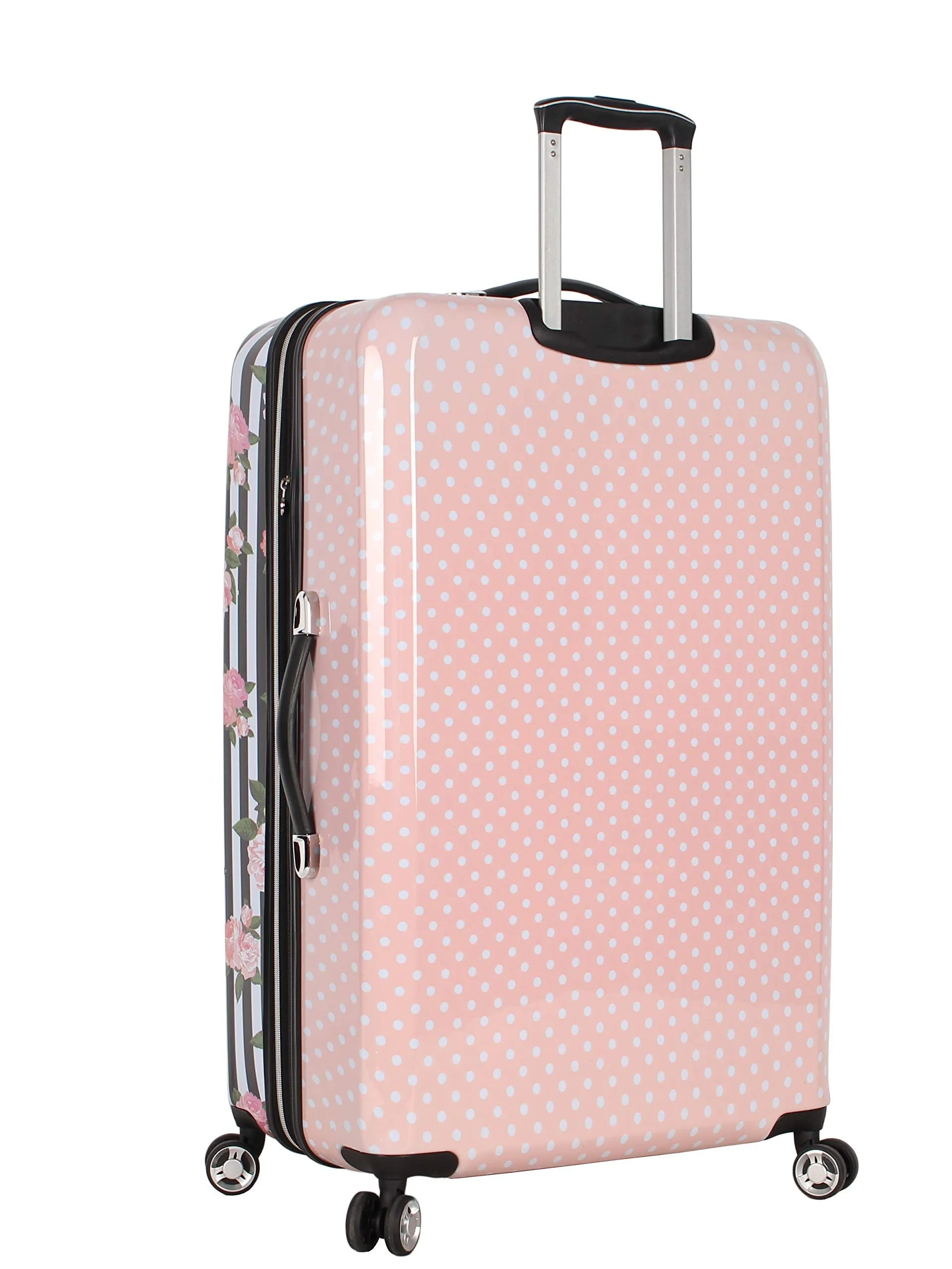 Betsey Johnson 30 Inch Checked Luggage Collection - Expandable Scratch Resistant (ABS   PC) Hardside Suitcase - Designer Lightweight Bag with 8-Rolling Spinner Wheels (Stripe Roses)