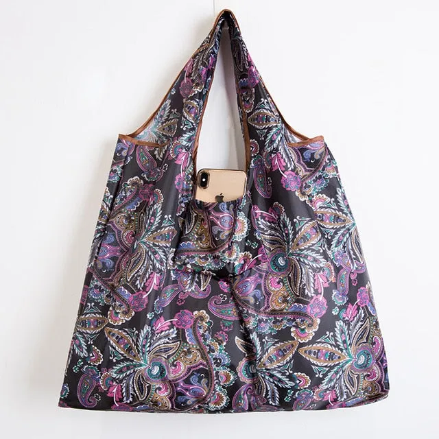 Big Size Thick Nylon Large Tote ECO Reusable Polyester Portable Shoulder Women's Handbags Folding Pouch Shopping Bag Foldable