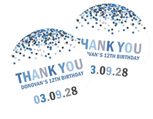 Blue Confetti Birthday Party Stickers Or Favor Tags