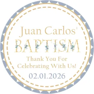 Blue Floral Baptism Stickers Or Favor Tags