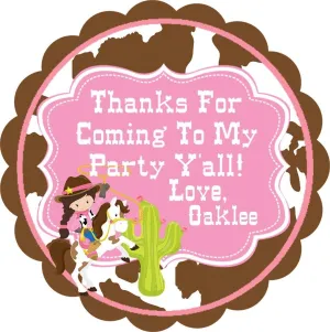 Cowgirl Birthday Party Stickers Or Favor Tags