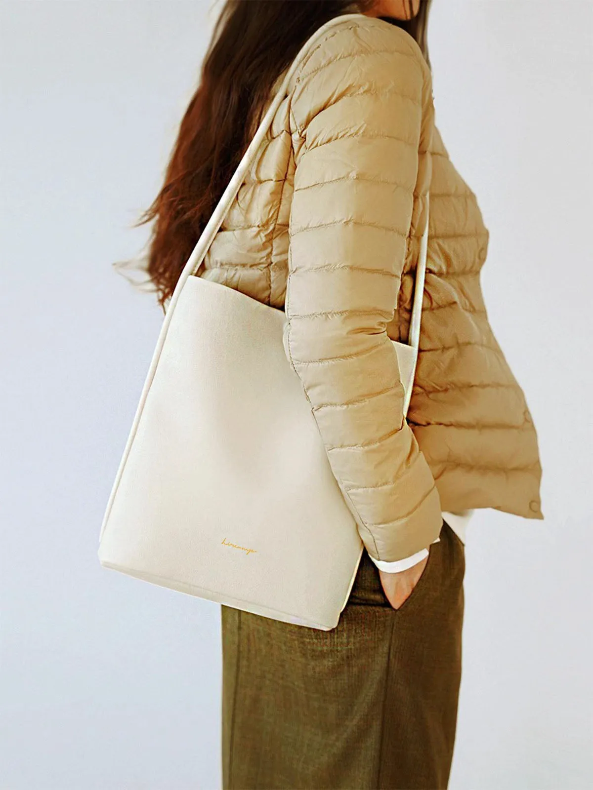 Creamy White Cowhide Leather Tote Bag