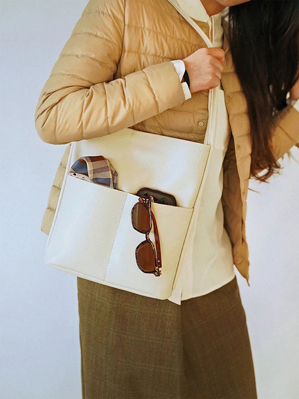 Creamy White Cowhide Leather Tote Bag