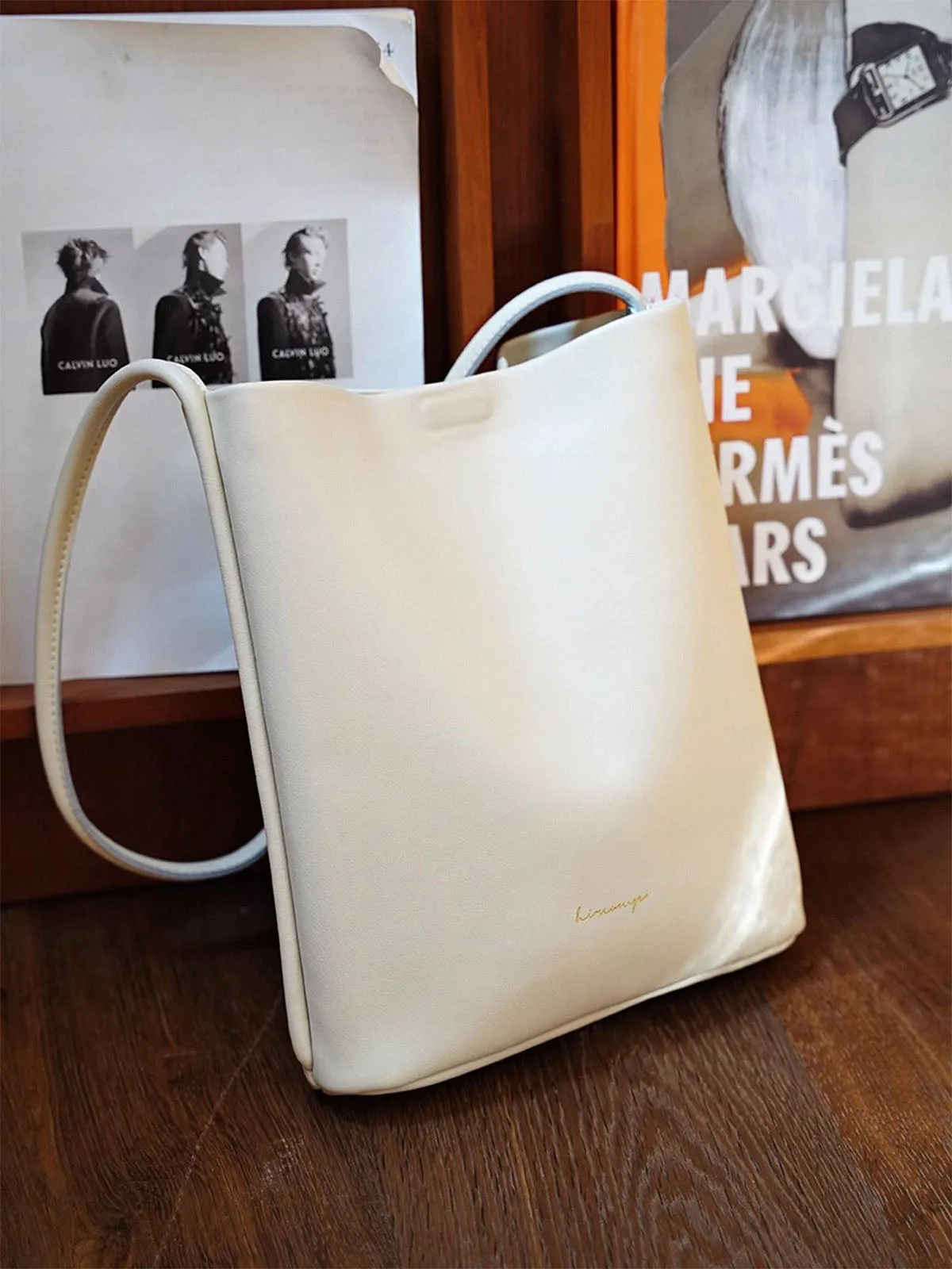 Creamy White Cowhide Leather Tote Bag