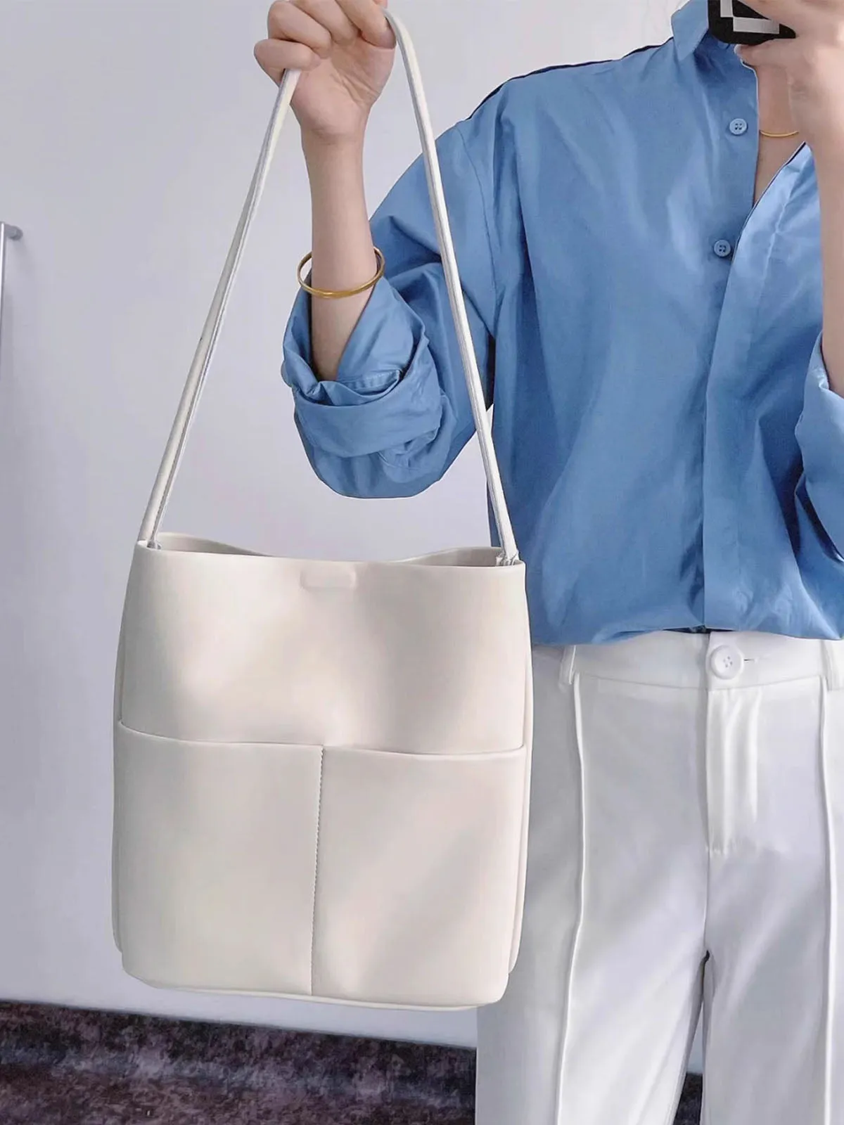 Creamy White Cowhide Leather Tote Bag