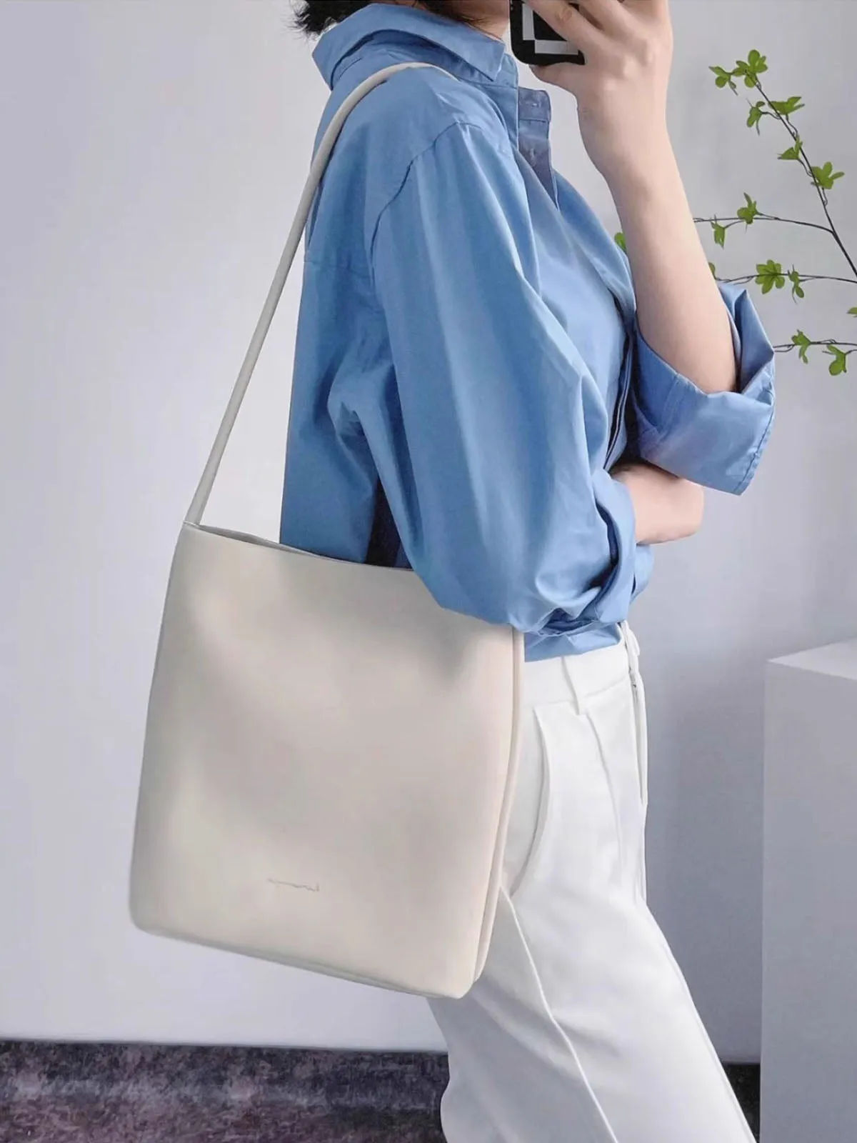 Creamy White Cowhide Leather Tote Bag