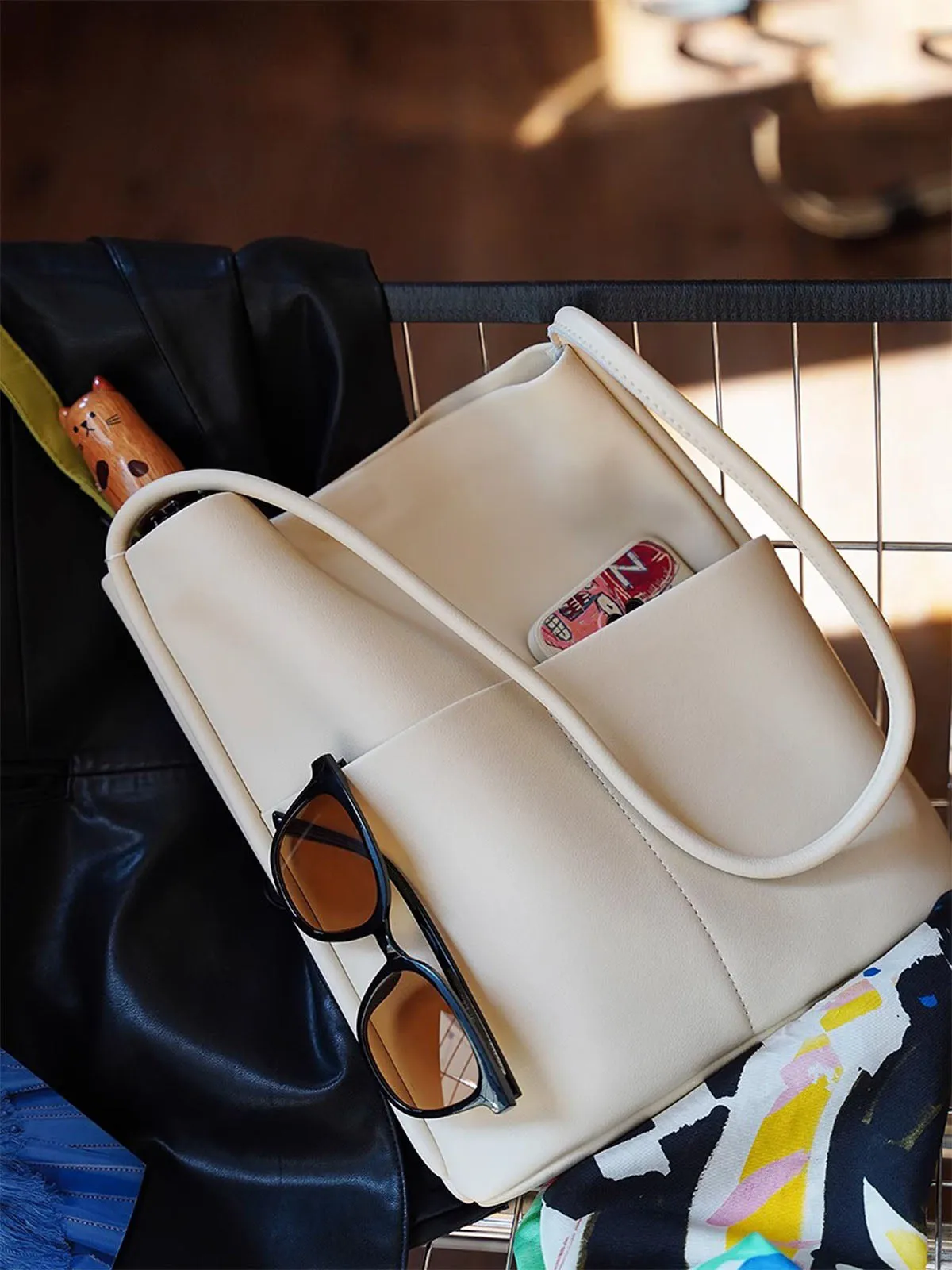 Creamy White Cowhide Leather Tote Bag