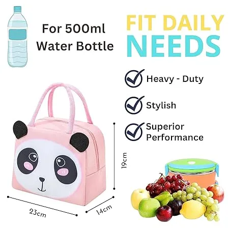 Cute 3d design Animal Printed Insulated  Lunch bag for kids (Pink Panda)