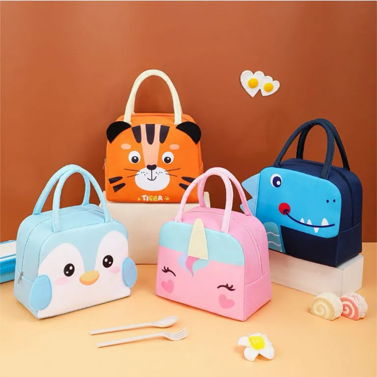 Cute 3d design Animal Printed Insulated  Lunch bag for kids (Pink Unicorn)