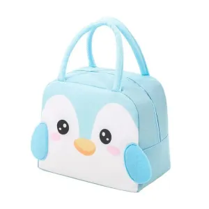 Cute 3d design Animal Printed Insulated  Lunch bag for kids (Sky blue Penguin)