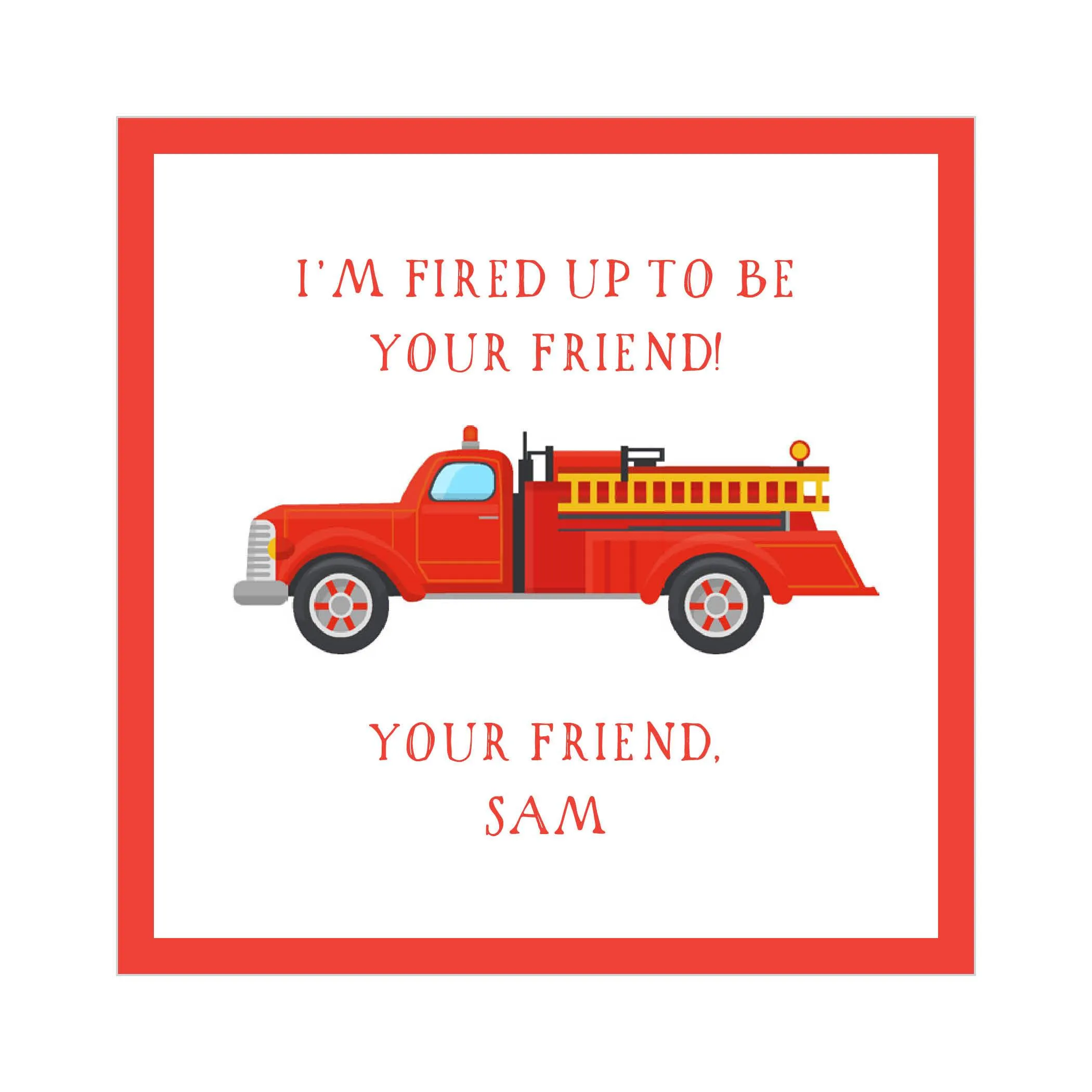 Firetruck Valentine's Tags