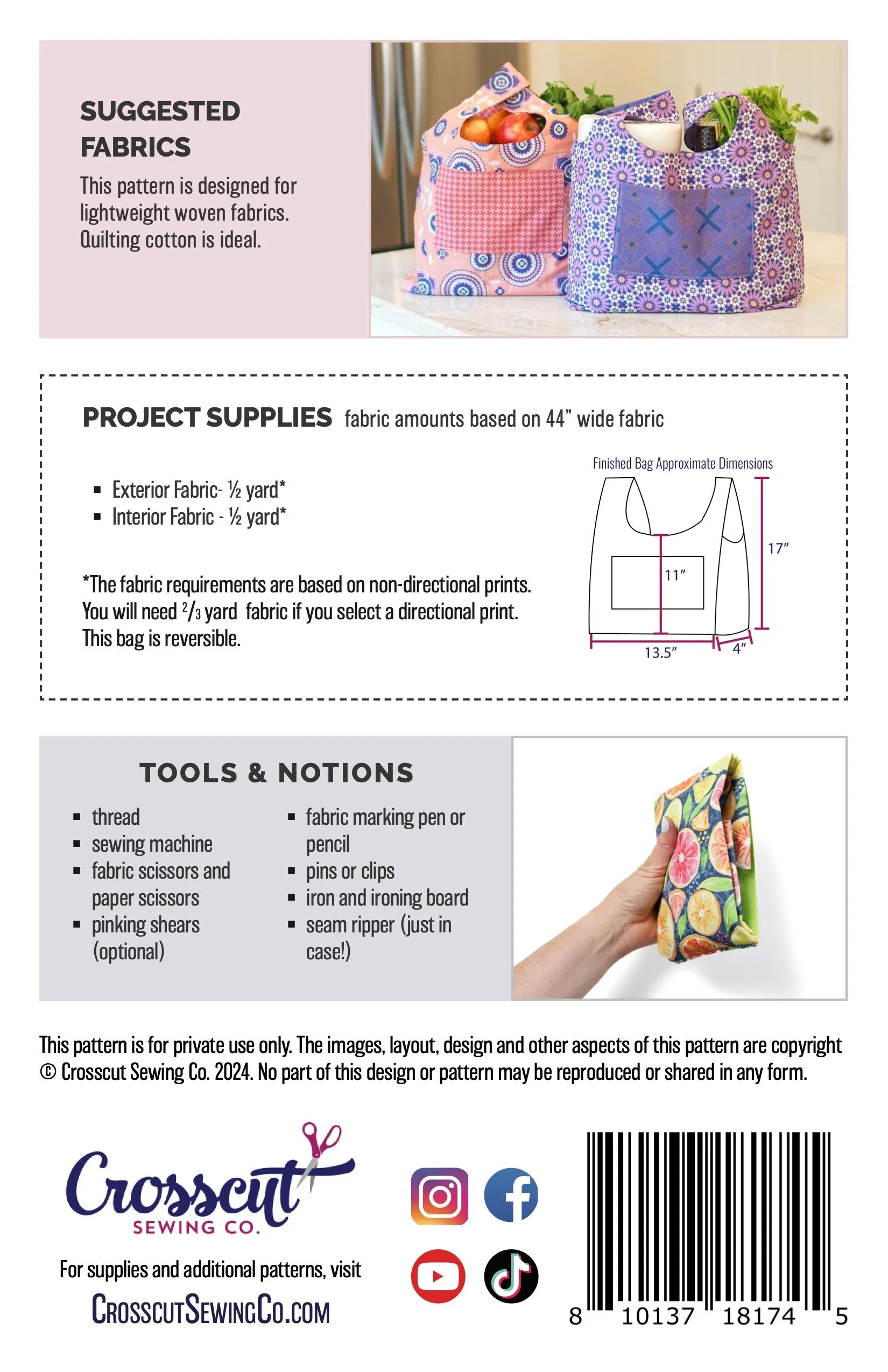 Foldable Shopping Tote - Beginner Sewing Pattern & Video Tutorial