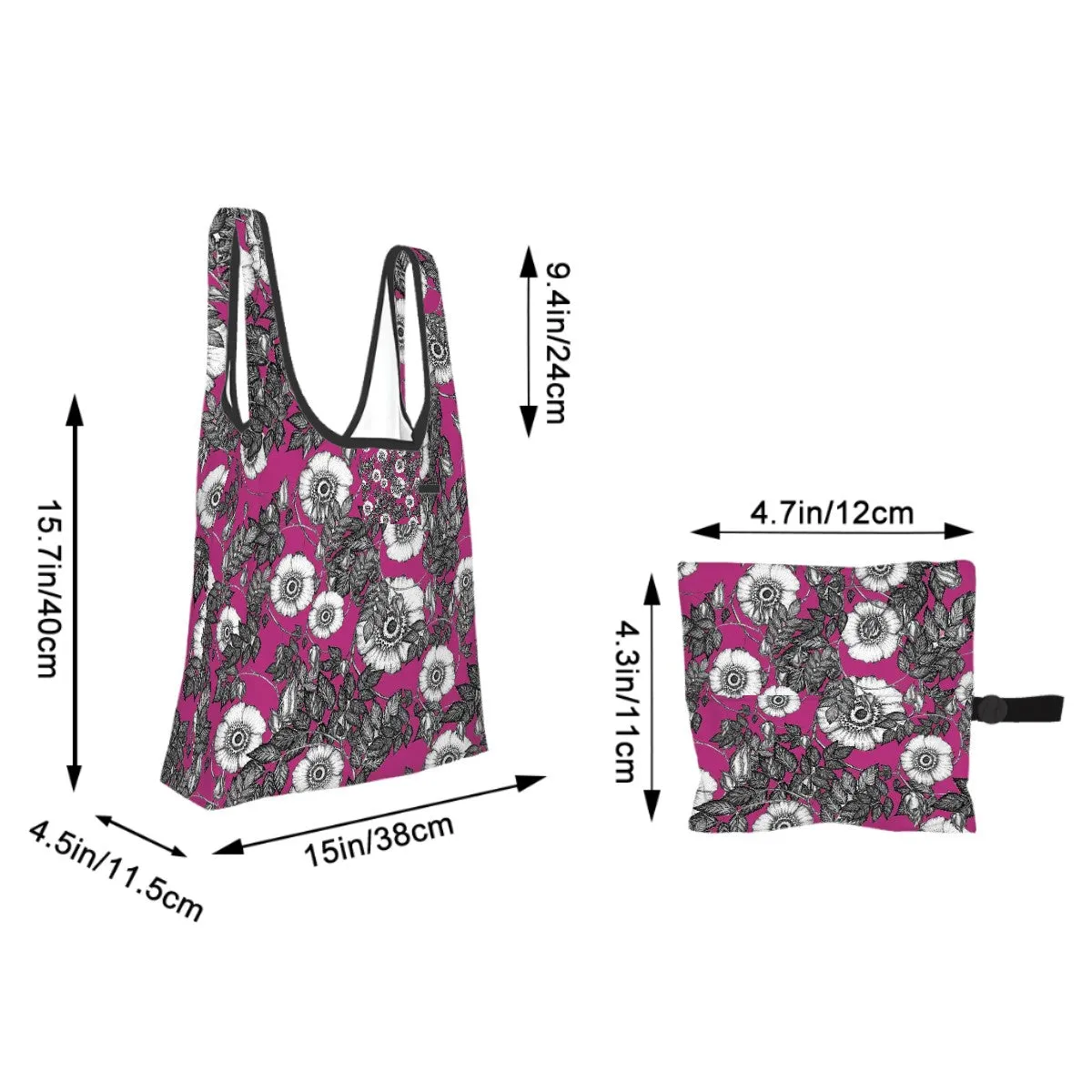 Folding Shopping Bag (Polyester with storage pouch) Wild Rose 2