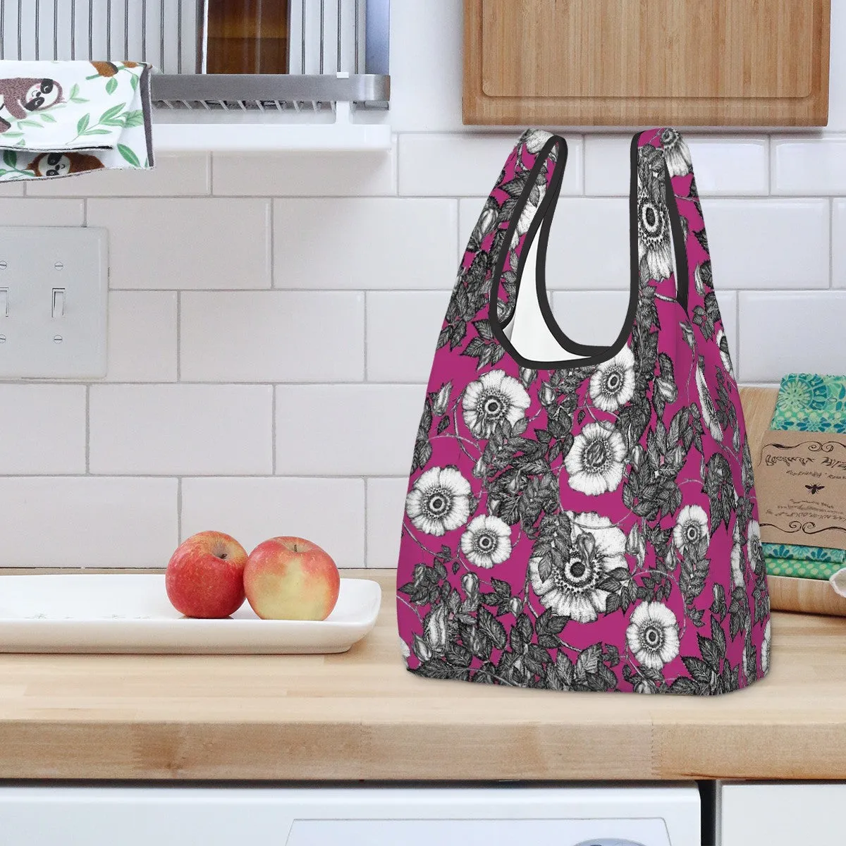 Folding Shopping Bag (Polyester with storage pouch) Wild Rose 2