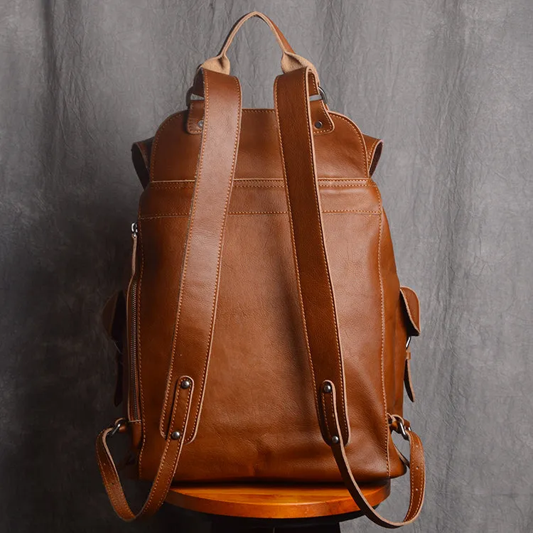 Full Grain Leather Backpack Men Travel Backpack Cool Backpacks