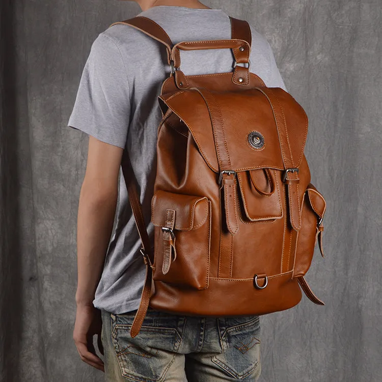 Full Grain Leather Backpack Men Travel Backpack Cool Backpacks