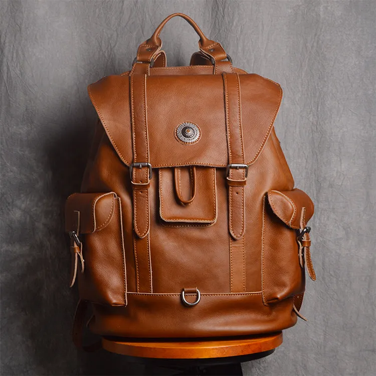 Full Grain Leather Backpack Men Travel Backpack Cool Backpacks