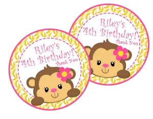 Girls Monkey Birthday Party Stickers Or Favor Tags