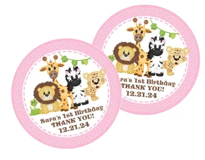Girls Pink Safari Birthday Party Stickers or Favor Tags