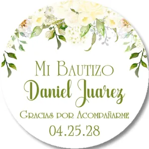 Green And White Spanish Baptism Stickers Or Favor Tags