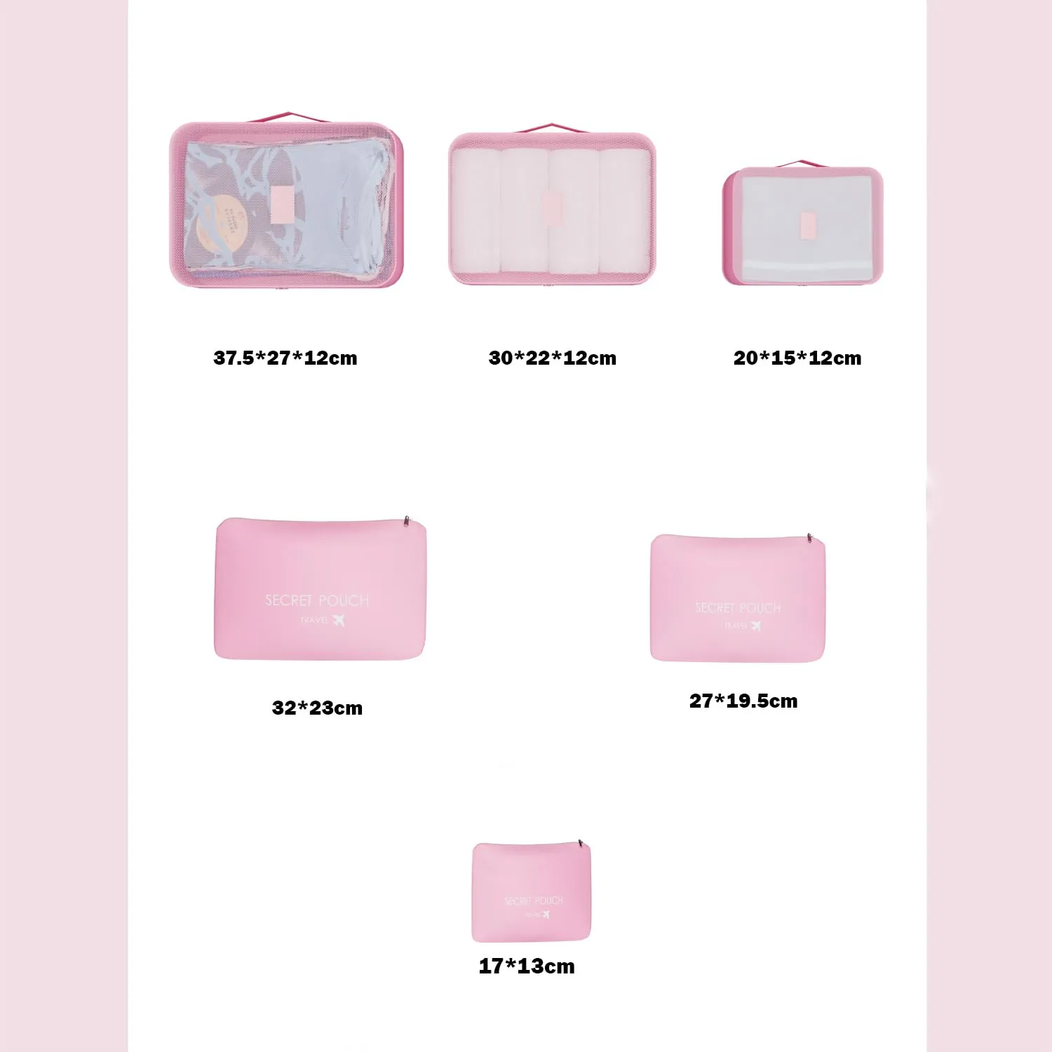 Homestic Set of 6 Travel Organizer | 3 Packing Cubes   3 Pouches Luggage Bags Set | Laundry Pouch for Bra-Pantry-Socks-Shoe-Cosmetics | Storage Clothes Packing Cubes | ZH023PK | Pink