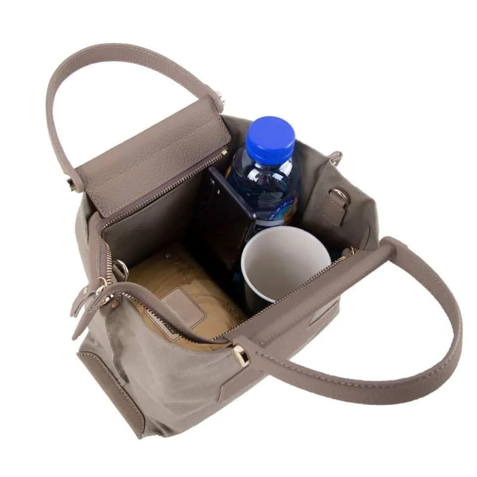 INA - Mini Tote Bag in Leather & Canvas _ White & Cream