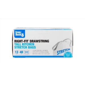 Iron-Hold Right-Fit 13 gal Fresh Scent Tall Kitchen Bags Drawstring 40 pk 0.9 mil