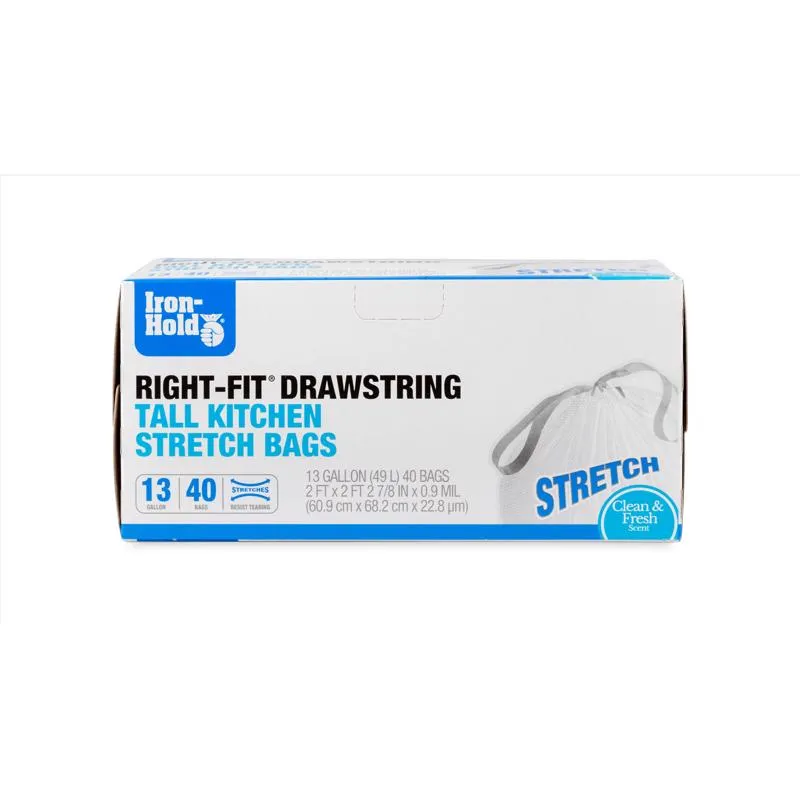Iron-Hold Right-Fit 13 gal Fresh Scent Tall Kitchen Bags Drawstring 40 pk 0.9 mil