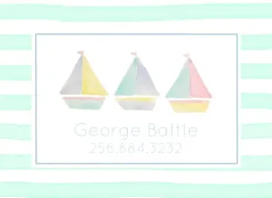 Pastel Sailboats Calling Cards in Green