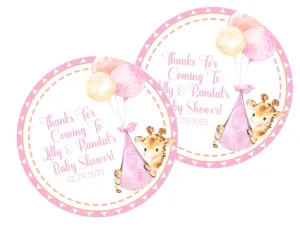 Pink Safari Giraffe Baby Shower Stickers Or Favor Tags