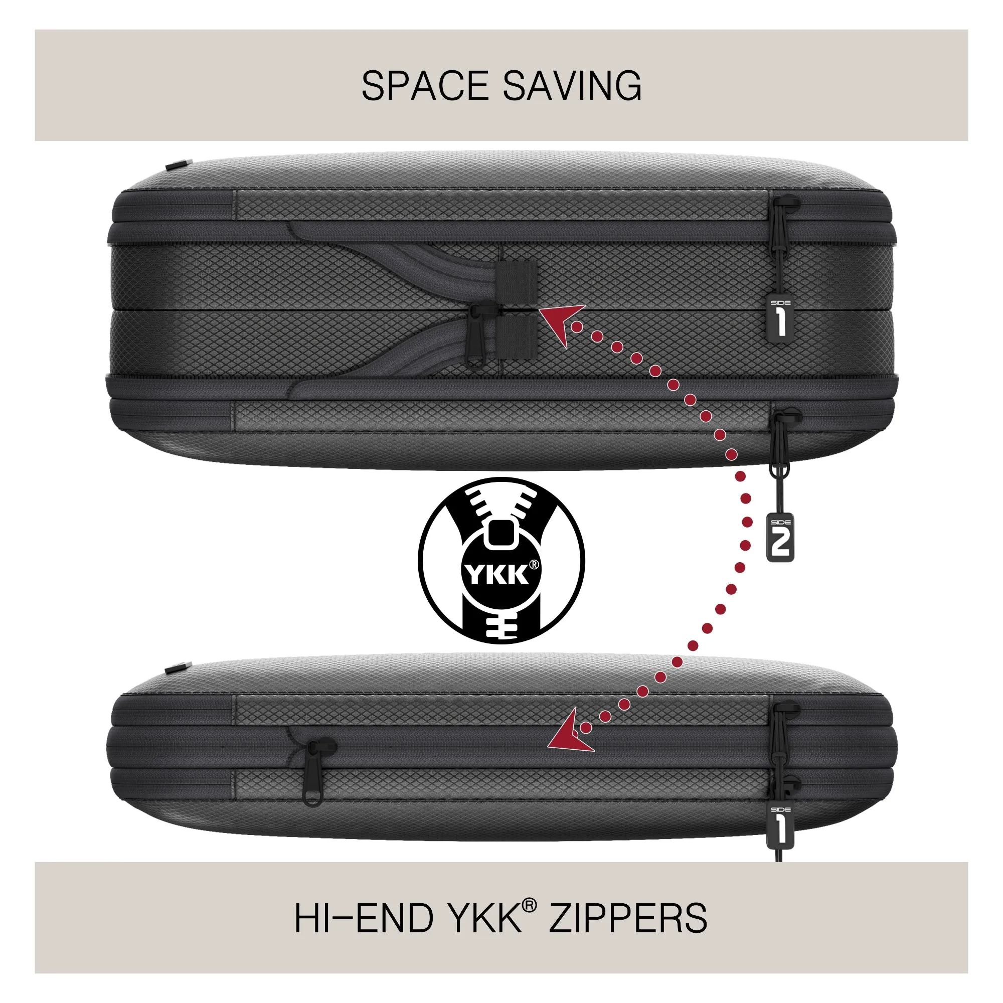 Premium Compression Packing Cubes Double-Sided / Clean Dirty  - Bag Factor Dual-Sided Luggage Organizer Set for Travel