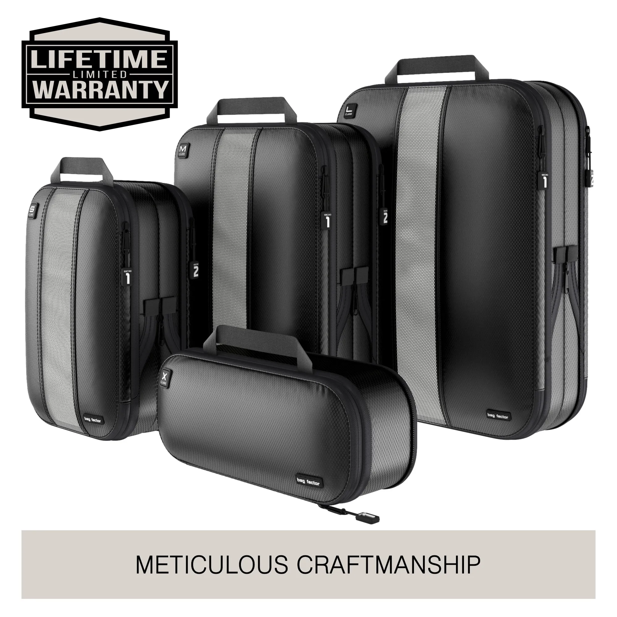 Premium Compression Packing Cubes Double-Sided / Clean Dirty  - Bag Factor Dual-Sided Luggage Organizer Set for Travel