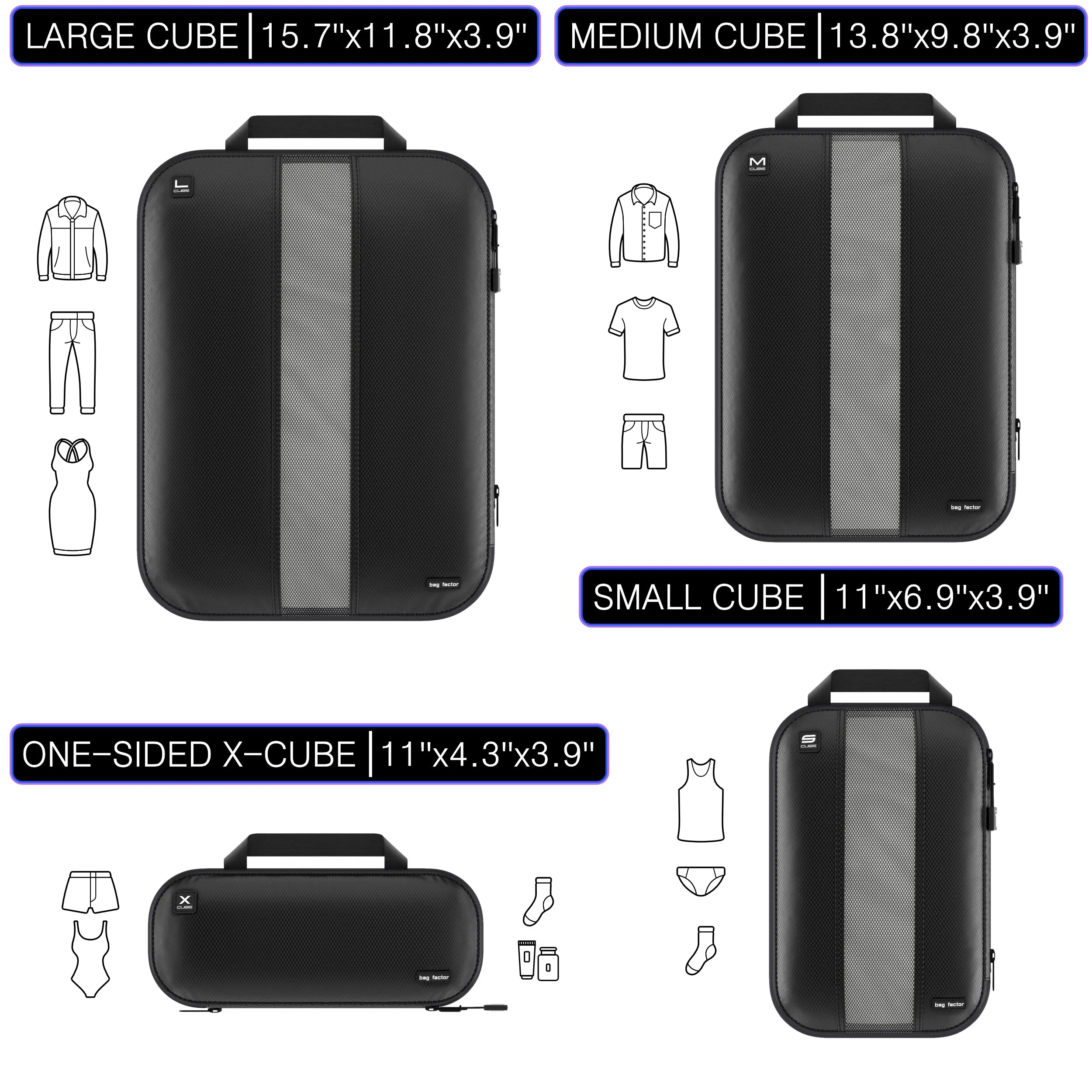 Premium Compression Packing Cubes Double-Sided / Clean Dirty  - Bag Factor Dual-Sided Luggage Organizer Set for Travel