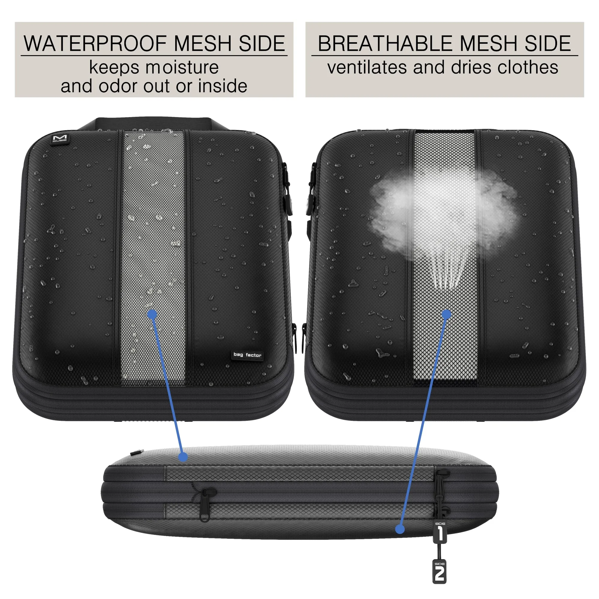 Premium Compression Packing Cubes Double-Sided / Clean Dirty  - Bag Factor Dual-Sided Luggage Organizer Set for Travel