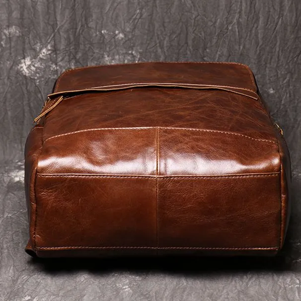 Retro Full Grain Leather Backpack Mens Leather Travel Backpack Genuine Leather Large Capacity Handle Bag Unisex Laptop Bag