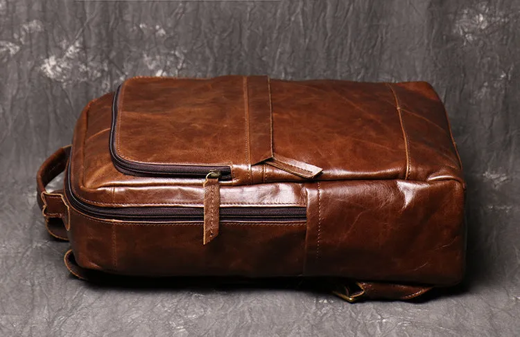 Retro Full Grain Leather Backpack Mens Leather Travel Backpack Genuine Leather Large Capacity Handle Bag Unisex Laptop Bag